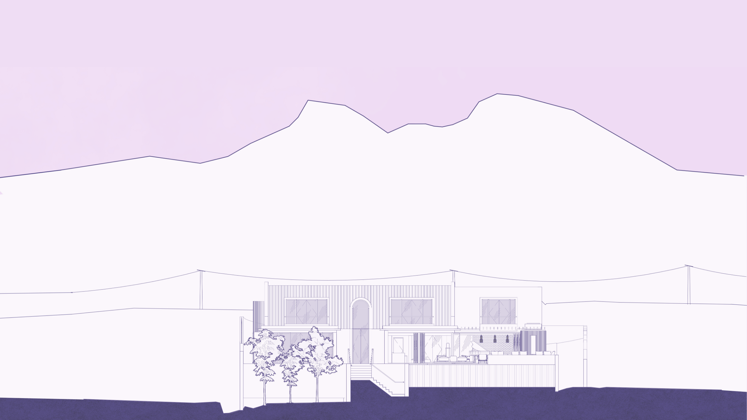 Architectural section illustration of a Rebel Base Collective residence