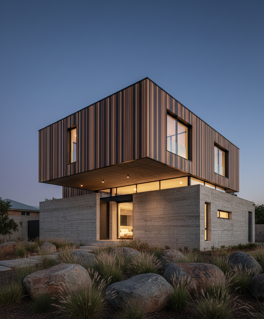 Contemporary house by Rebel Base Collective at dusk